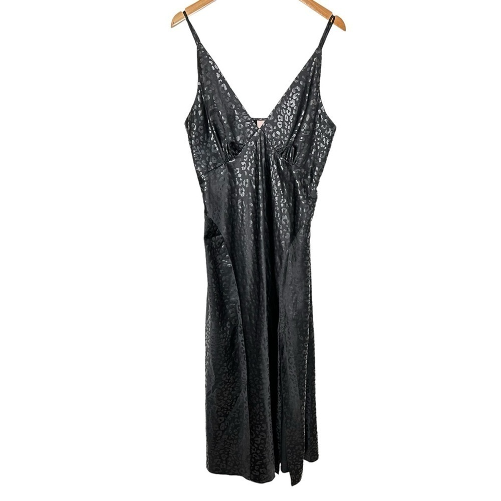 Cabernet Womens Animal Print Slip Dress Night Gown Sz Medium Black Retro 90s